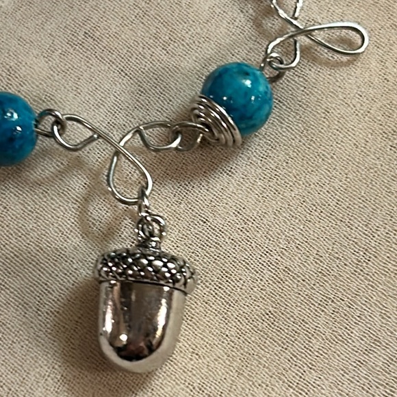 Silver Wire Wrapped Turquoise Stones w Nature charms - Picture 3 of 10